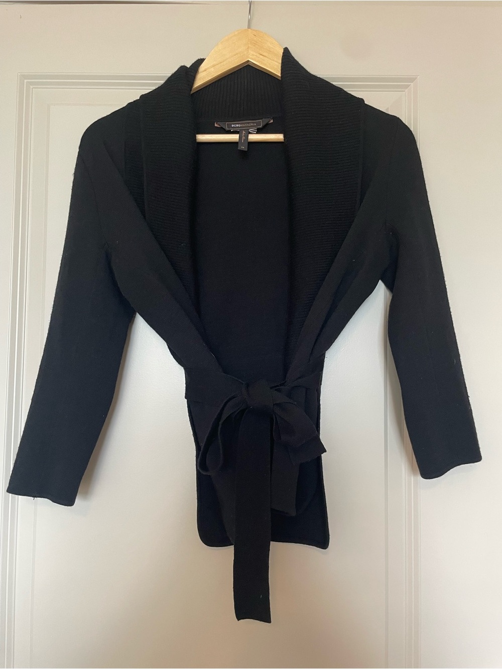 BCBGMaxAzria Black Shawl-Collar Tie-Waist Cardigan